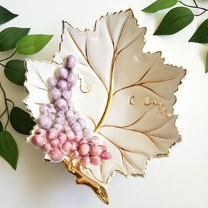 Vintage Italian grape and leaf dish